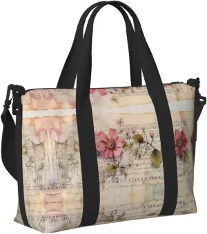 Travel Bag for Weekend Trips, Airplane Carry-On with Adjustable Strap, Old Newspaper Flower