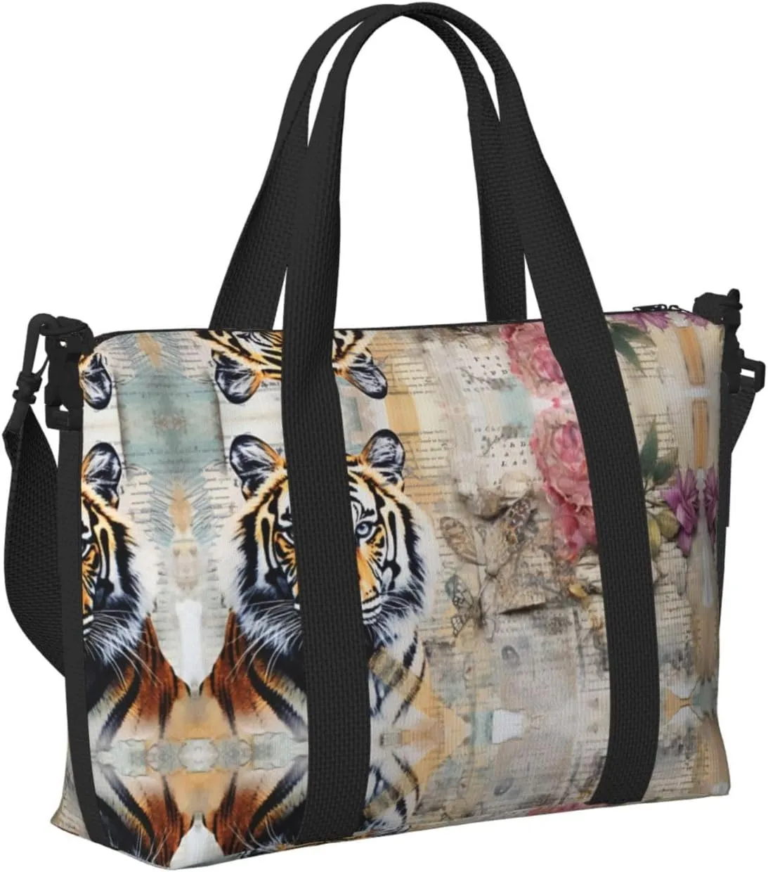 Travel Bag for Weekend Trips, Airplane Carry-On with Adjustable Strap, Old Newspaper Tiger