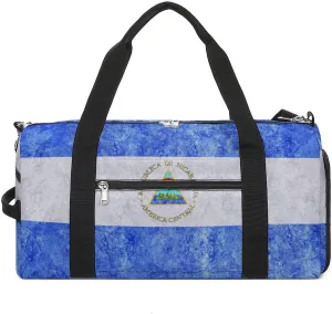 Travel Duffel Bag with Nicaragua Flag Textured Shoe Compartment Waterproof Sports Gym