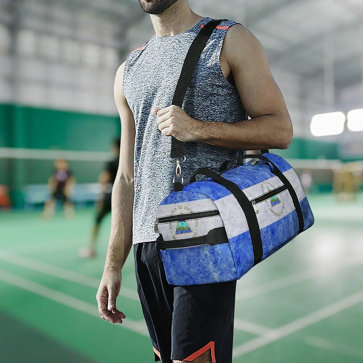 Travel Duffel Bag with Nicaragua Flag Textured Shoe Compartment Waterproof Sports Gym