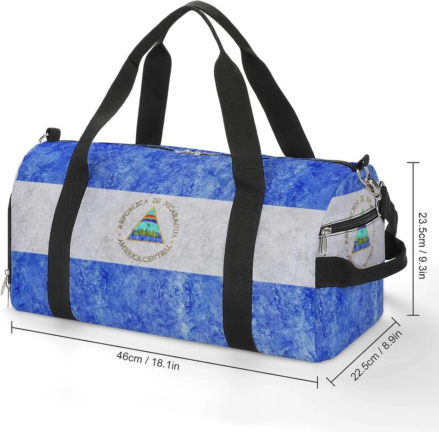 Travel Duffel Bag with Nicaragua Flag Textured Shoe Compartment Waterproof Sports Gym