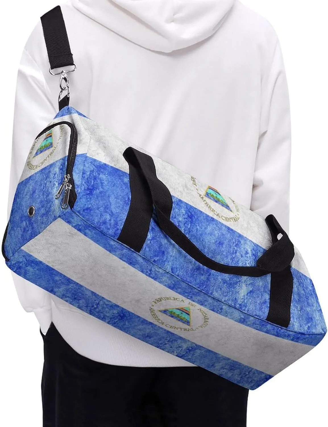 Travel Duffel Bag with Nicaragua Flag Textured Shoe Compartment Waterproof Sports Gym