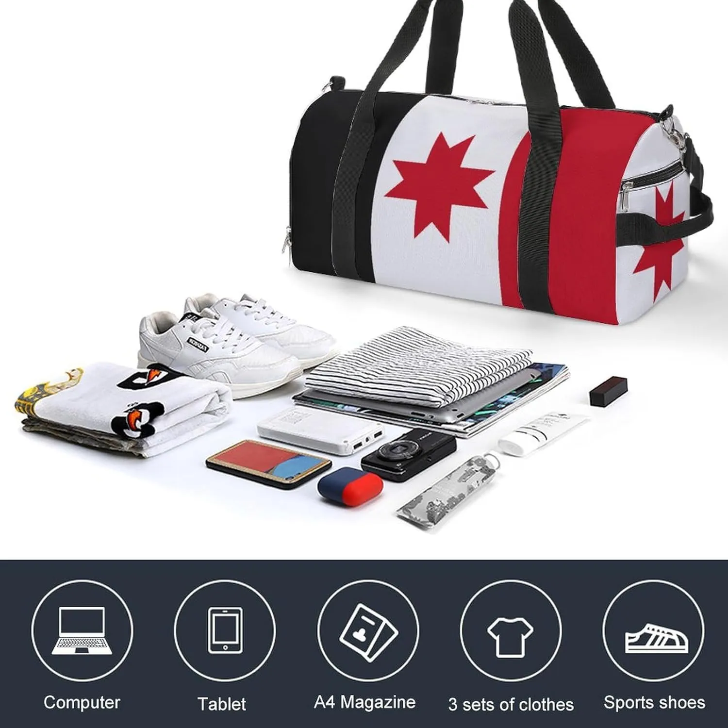 Travel Gym Bag with Udmurtia Flag for Men Women Weekender Shoe Compartment