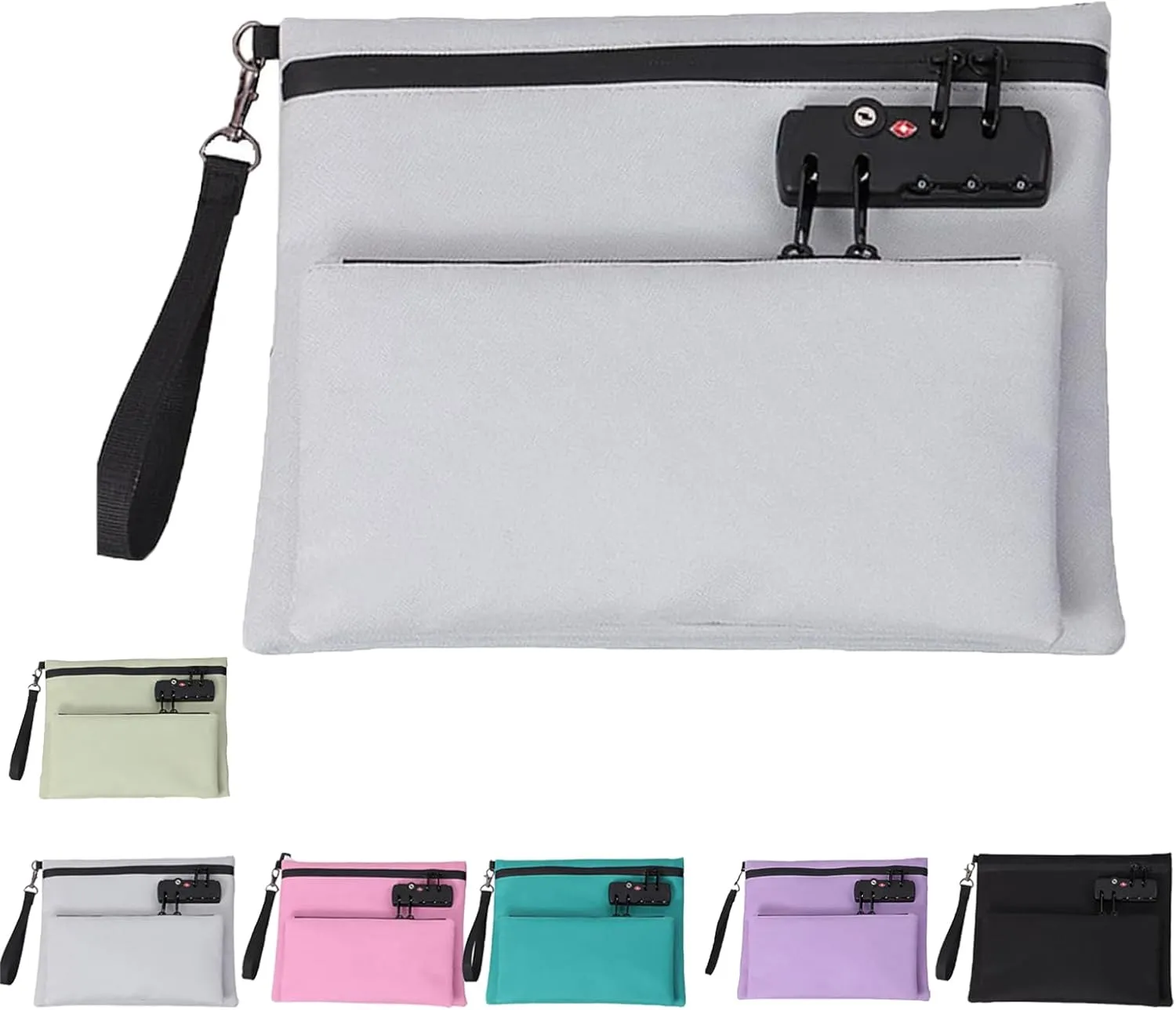 Travel Lock Bag, Money Bag with Lock and Zipper, Double Layer Anti-Theft Cash Certificates Organizer (White)