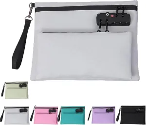 Travel Lock Bag, Money Bag with Lock and Zipper, Double Layer Anti-Theft Cash Certificates Organizer (White)