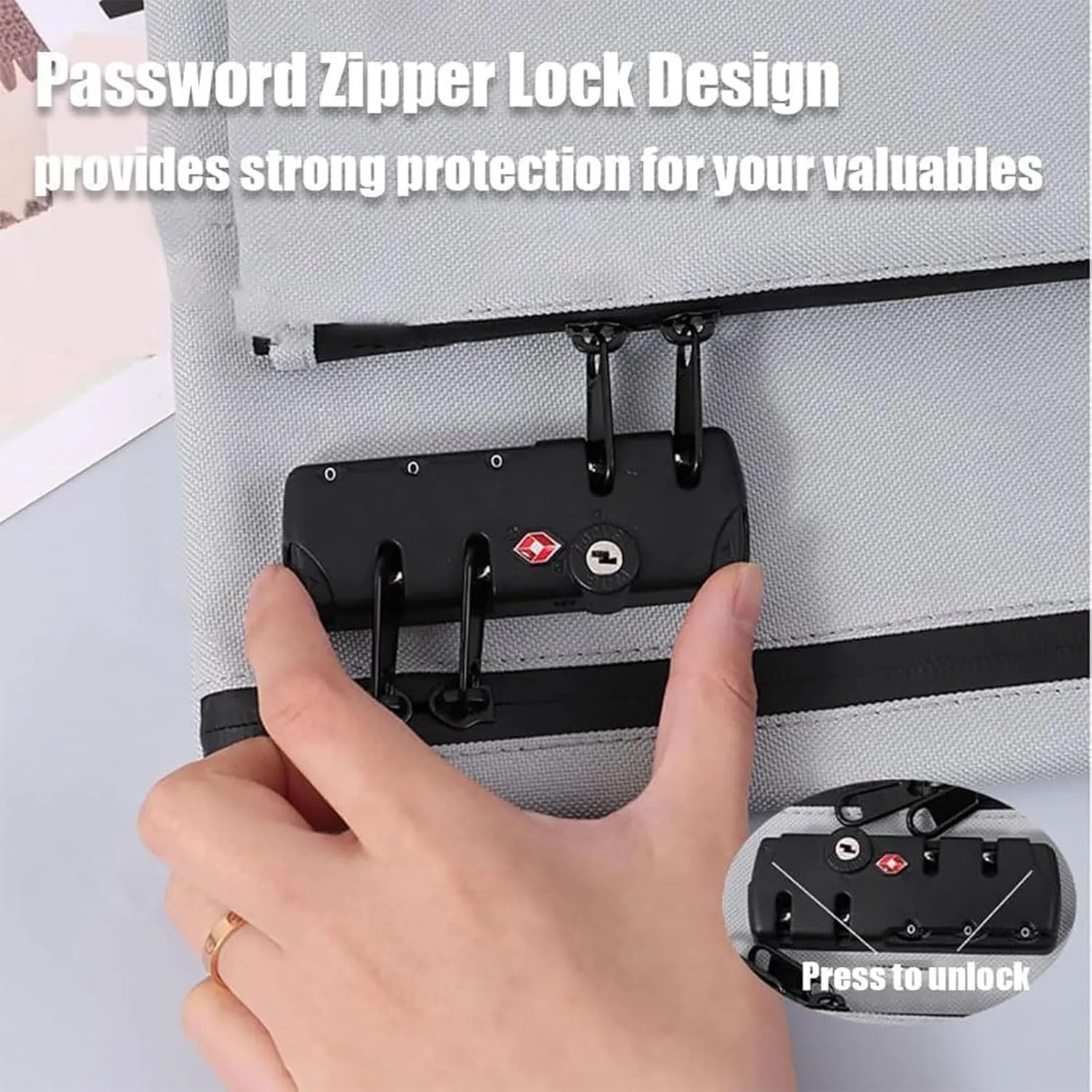 Travel Lock Bag, Money Bag with Lock and Zipper, Double Layer Anti-Theft Cash Certificates Organizer (White)