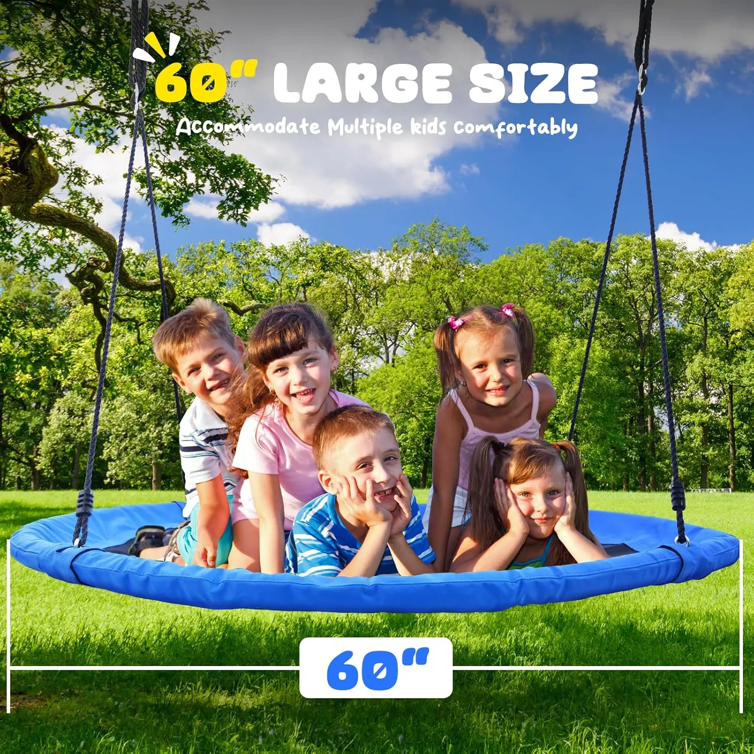 Trekassy 60" Large Saucer Tree Swing for Kids Adults 900D Oxford Waterproof with 2pcs Hanging Straps