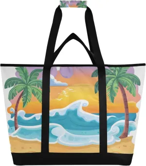 Tropical Palm Trees Reusable Insulated Cooler Bag with Ice Pack Compartment - Large 47L Waterproof Thermal Grocery Tote for Picnic Beach Camping Lunch Storage