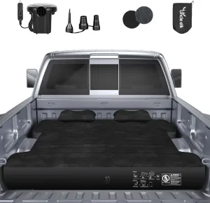 Truck Bed Air Mattress, Full Size Truck Beds, Inflatable Air Mattress Bed with Air Pump 2 Pillows, Carry Bag, Pickup Bed Air Mattress for Chevrolet Silverado, Dodge Ram, Ford, Black