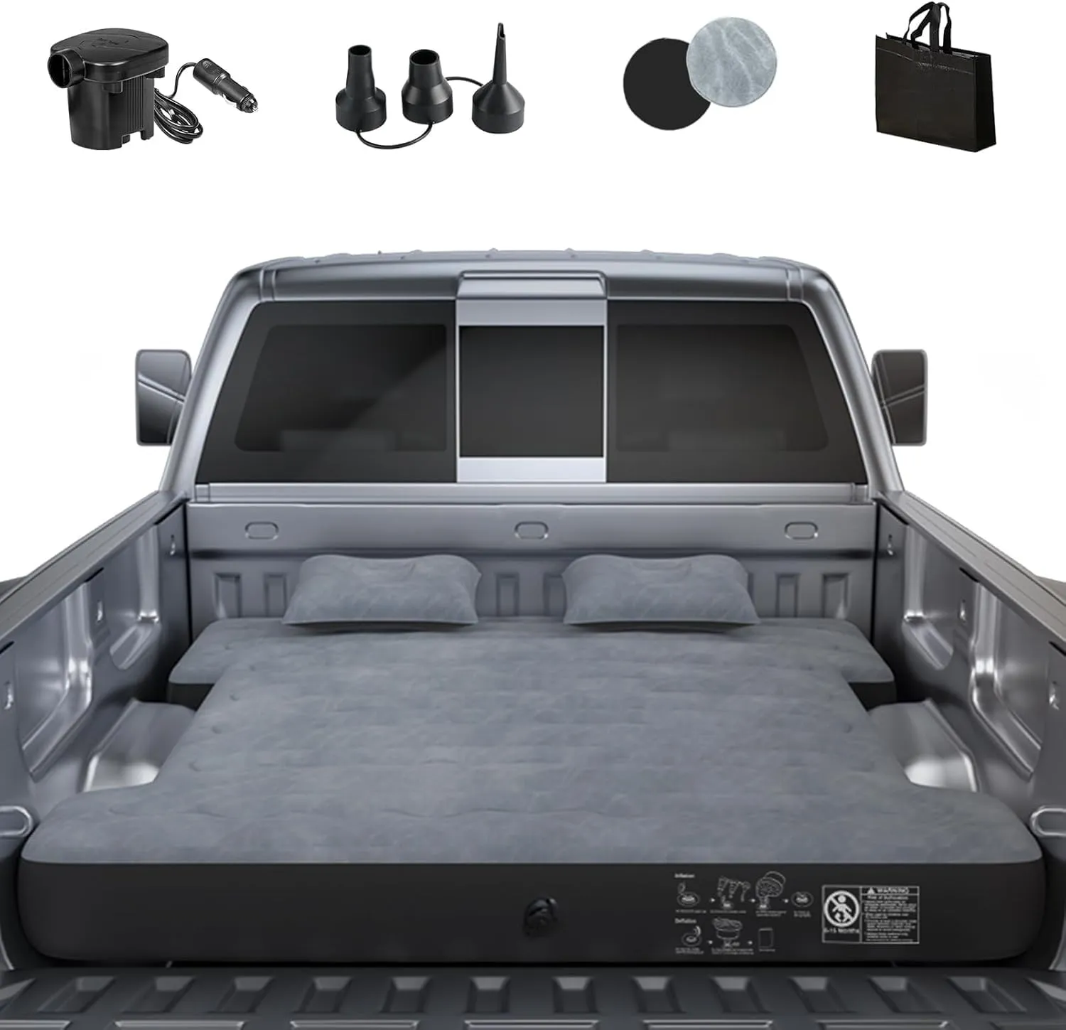 Truck Bed Mattress for Camping: Inflatable Air Mattress for 5.5-5.8ft Short Truck Bed 2 Person, Air Pump 2 Pillows, Carry Bag