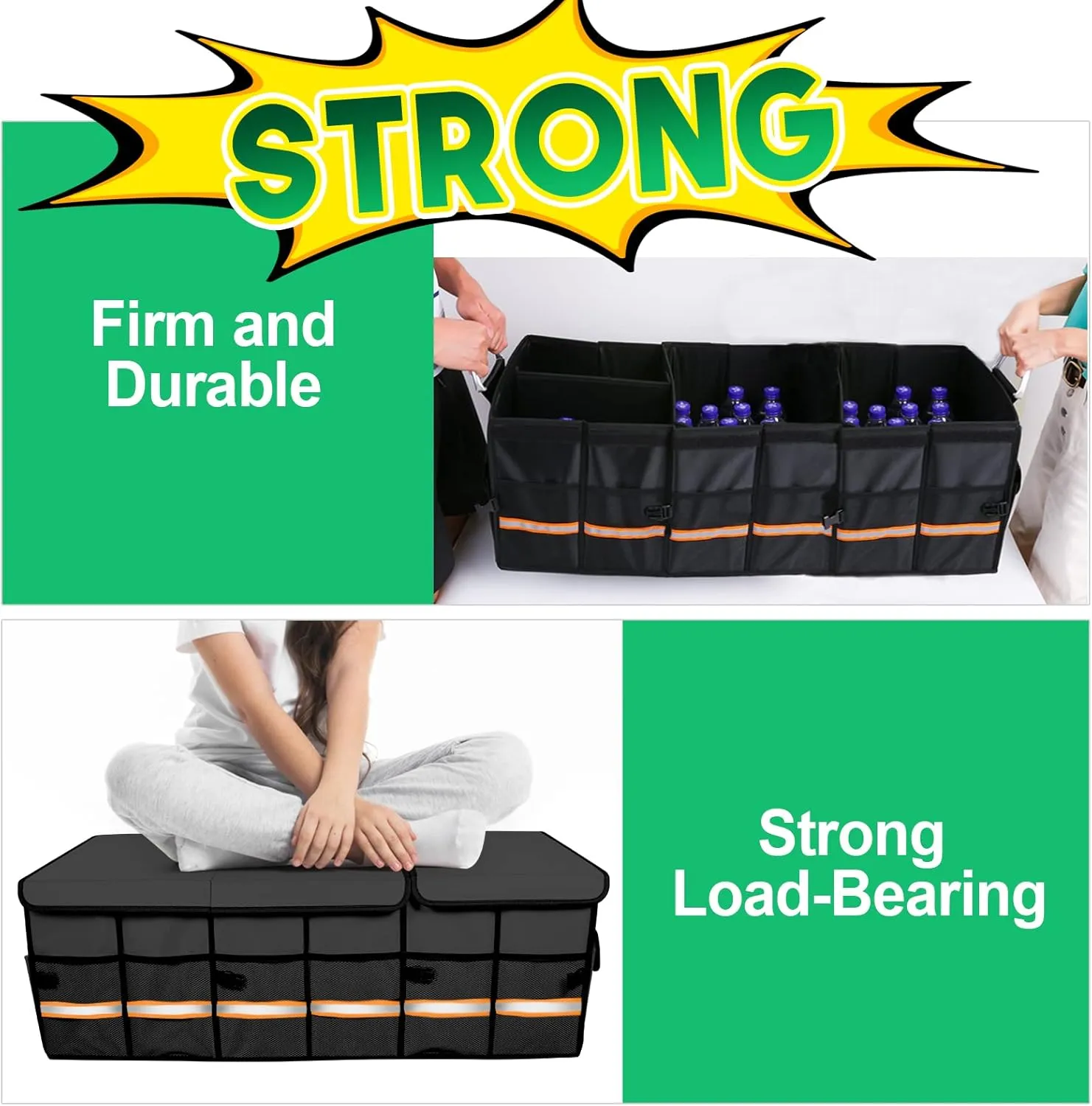 Trunk Organizer Cargo Organizer Trunk Storage Waterproof Collapsible Durable Multi Compartments-((Oversize,Black)