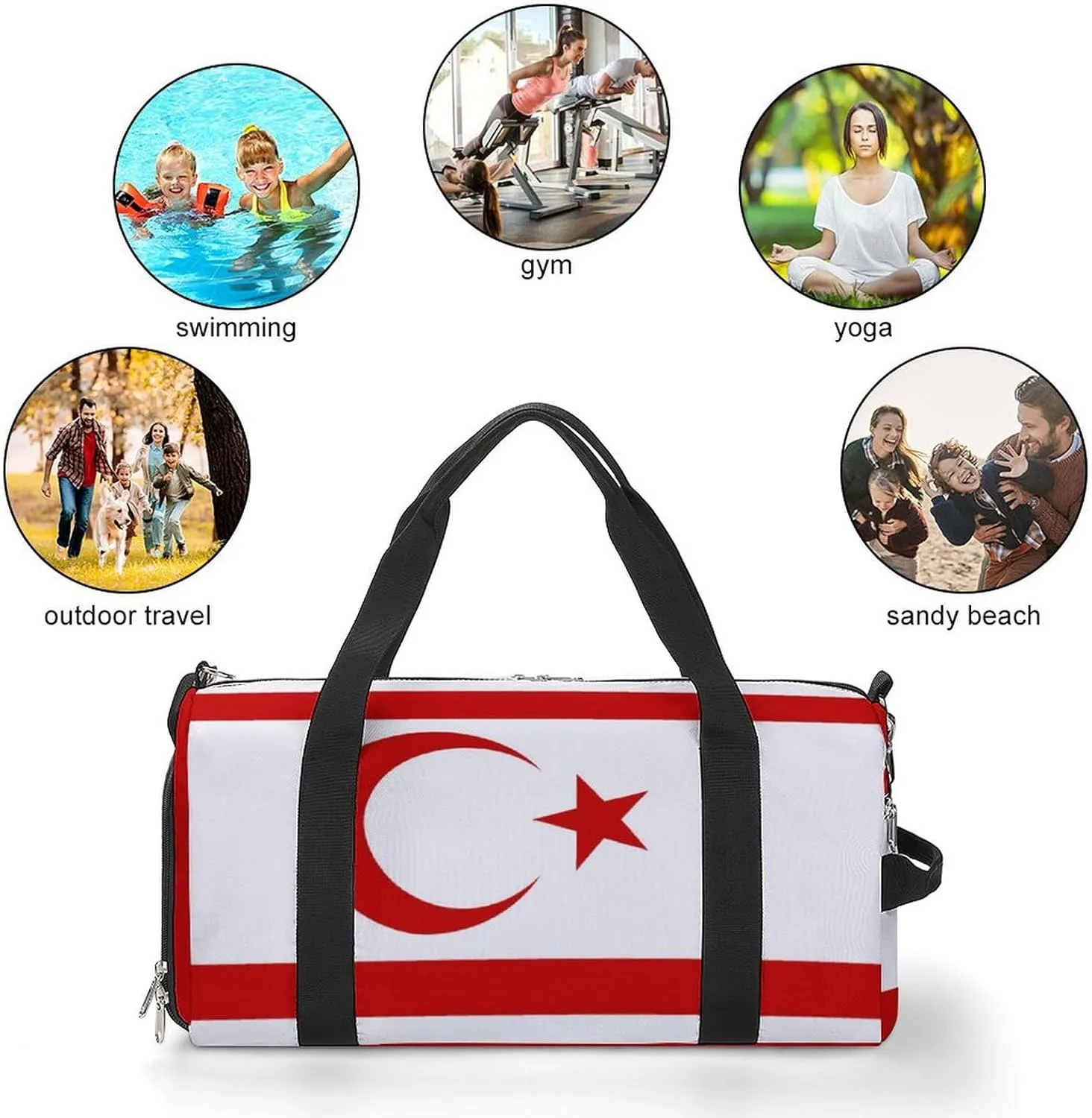 Turkish Republic Northern Cyprus Flag Sports Gym Bag for Boys Girls with Wet Pocket Shoe Compartment