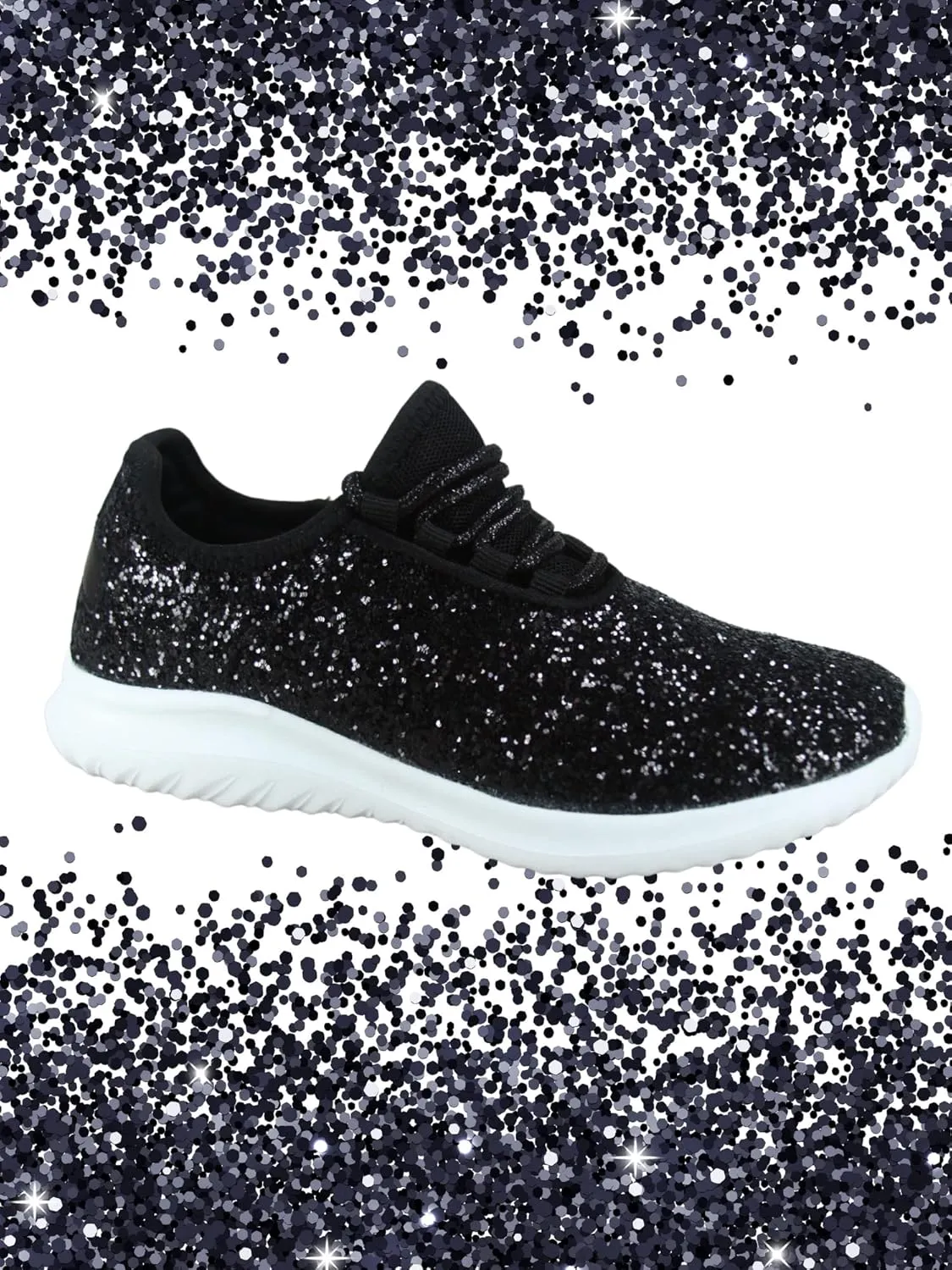 TZ Kid's Girl's Fashion Glitter Sparkle Slip On Lace Casual Walking Sneaker Shoes