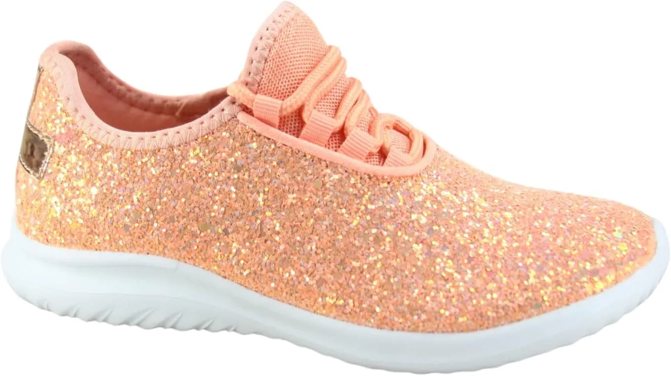 TZ Kid's Girl's Fashion Glitter Sparkle Slip On Lace Casual Walking Sneaker Shoes