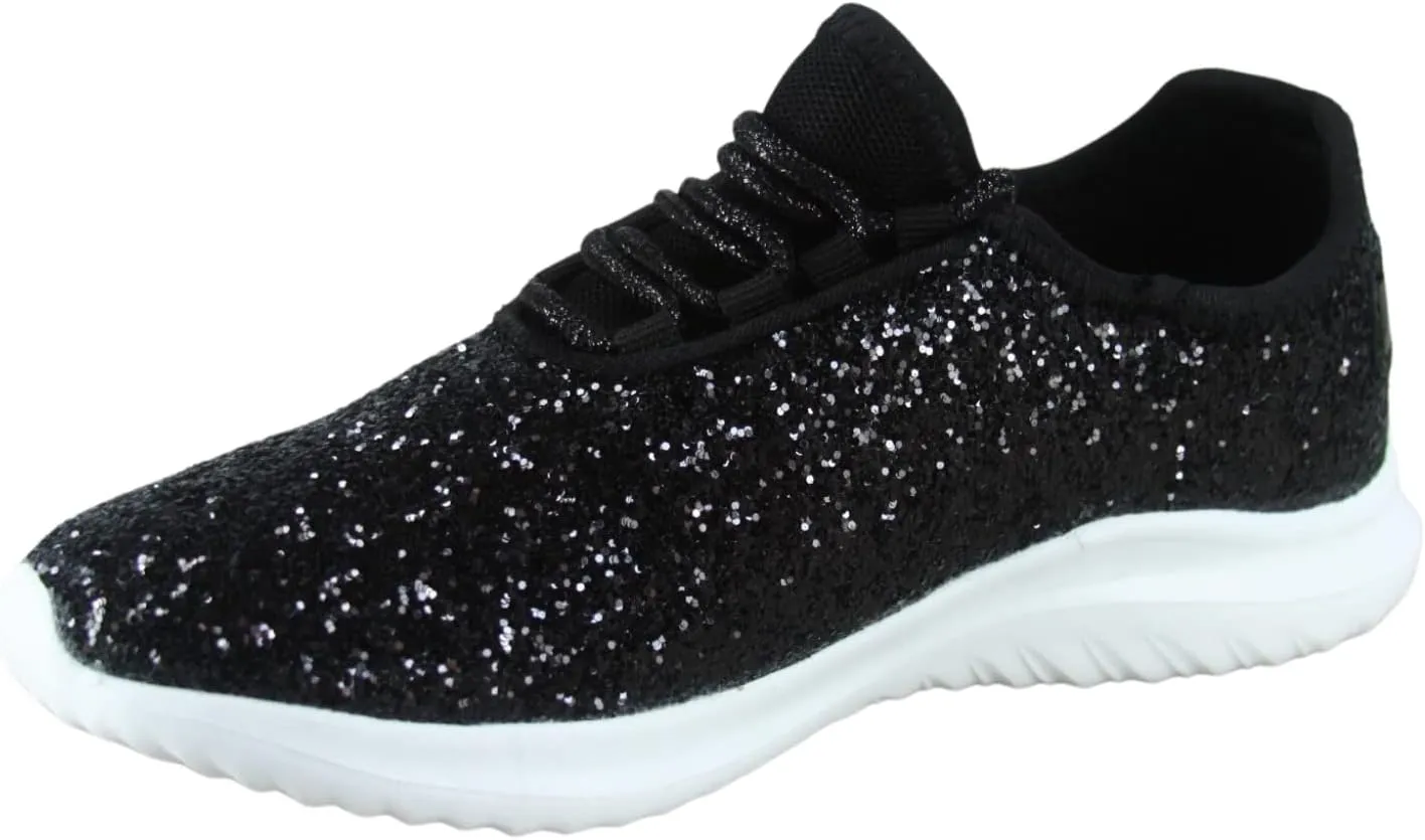 TZ Kid's Girl's Fashion Glitter Sparkle Slip On Lace Casual Walking Sneaker Shoes