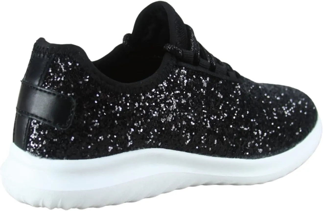 TZ Kid's Girl's Fashion Glitter Sparkle Slip On Lace Casual Walking Sneaker Shoes
