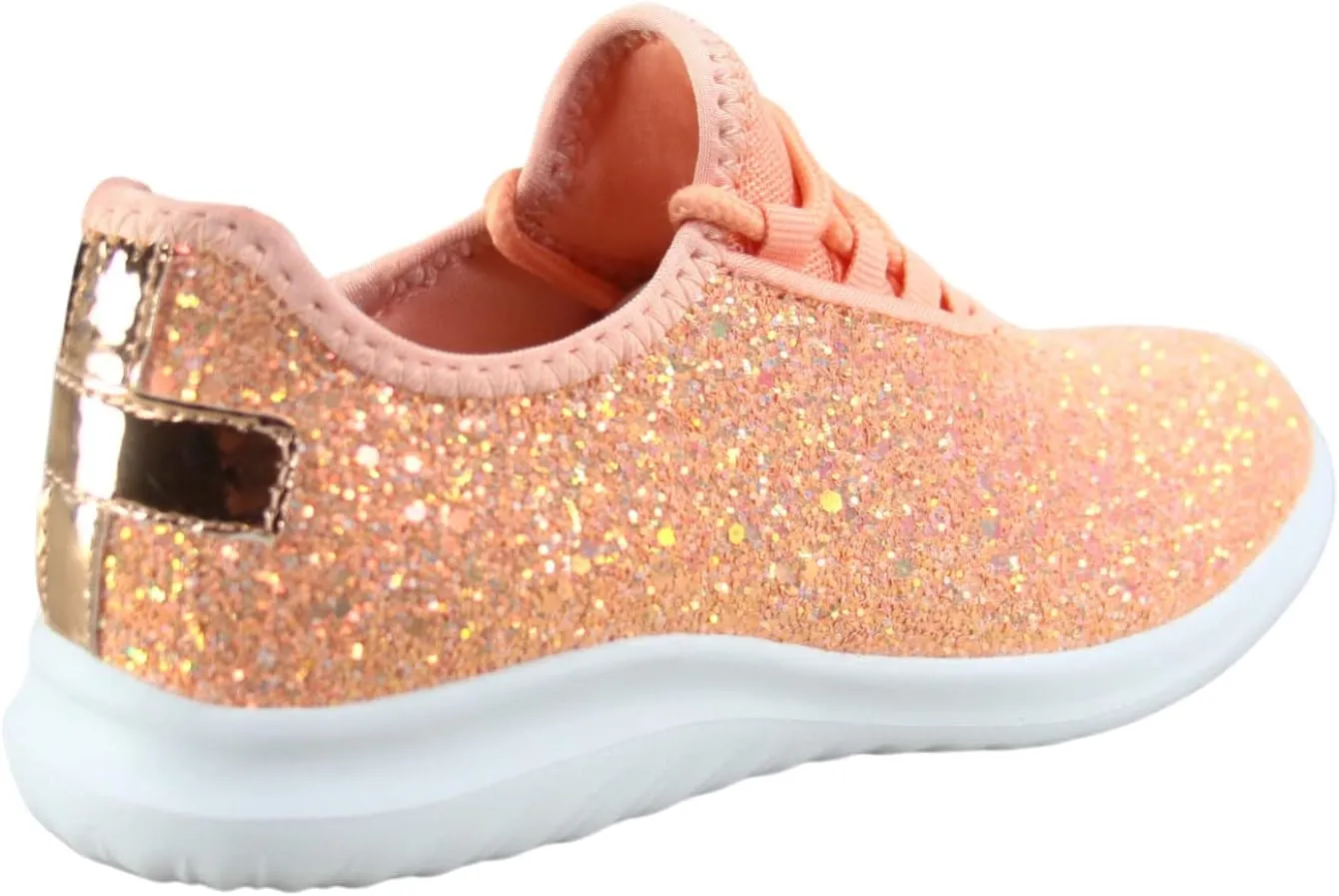 TZ Kid's Girl's Fashion Glitter Sparkle Slip On Lace Casual Walking Sneaker Shoes
