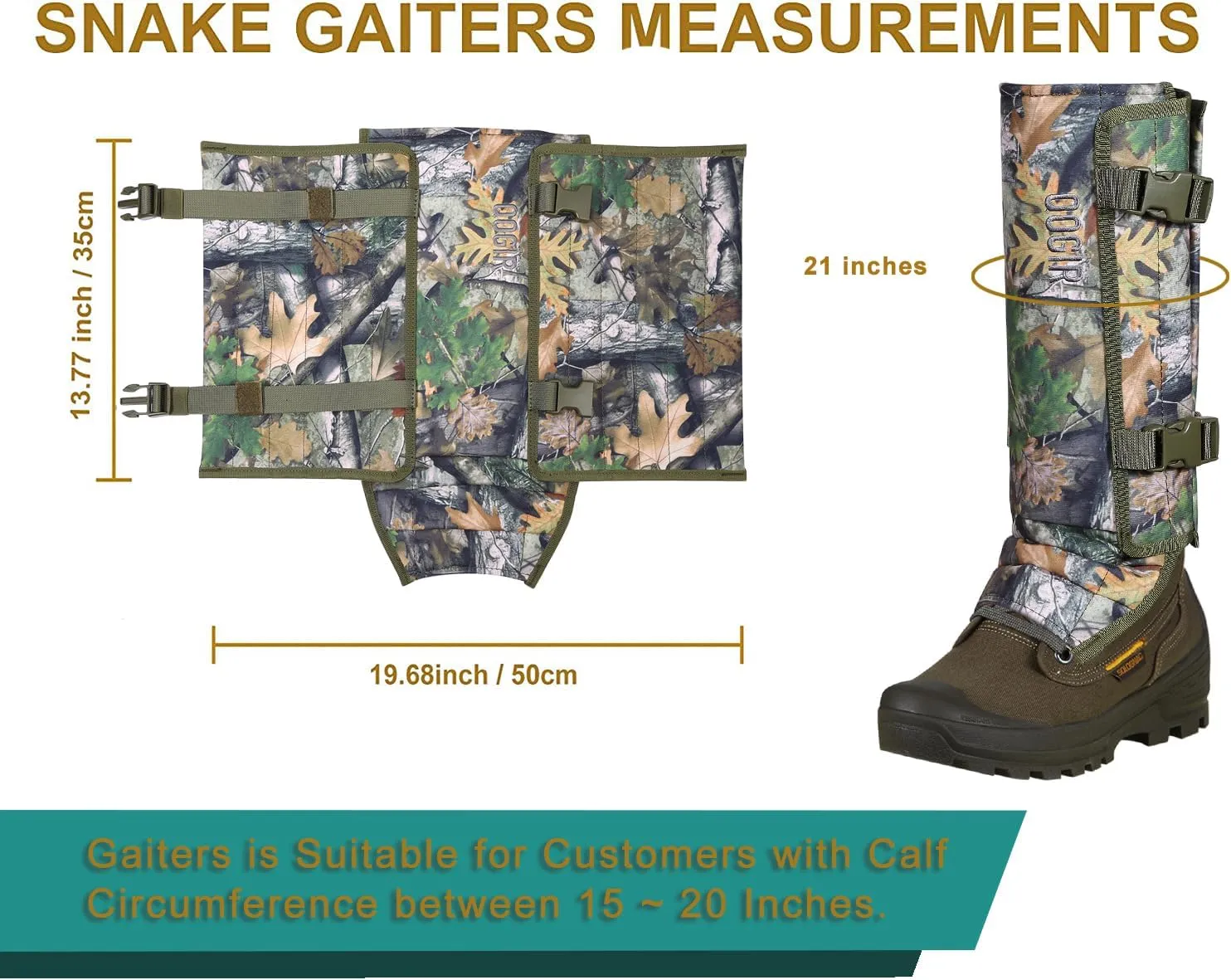 UIIHUNT Snake Gaiters, Waterproof Snake Chaps Snake Gaiter for Men Women, Adjustable Snake Bite Protection Snake Guards