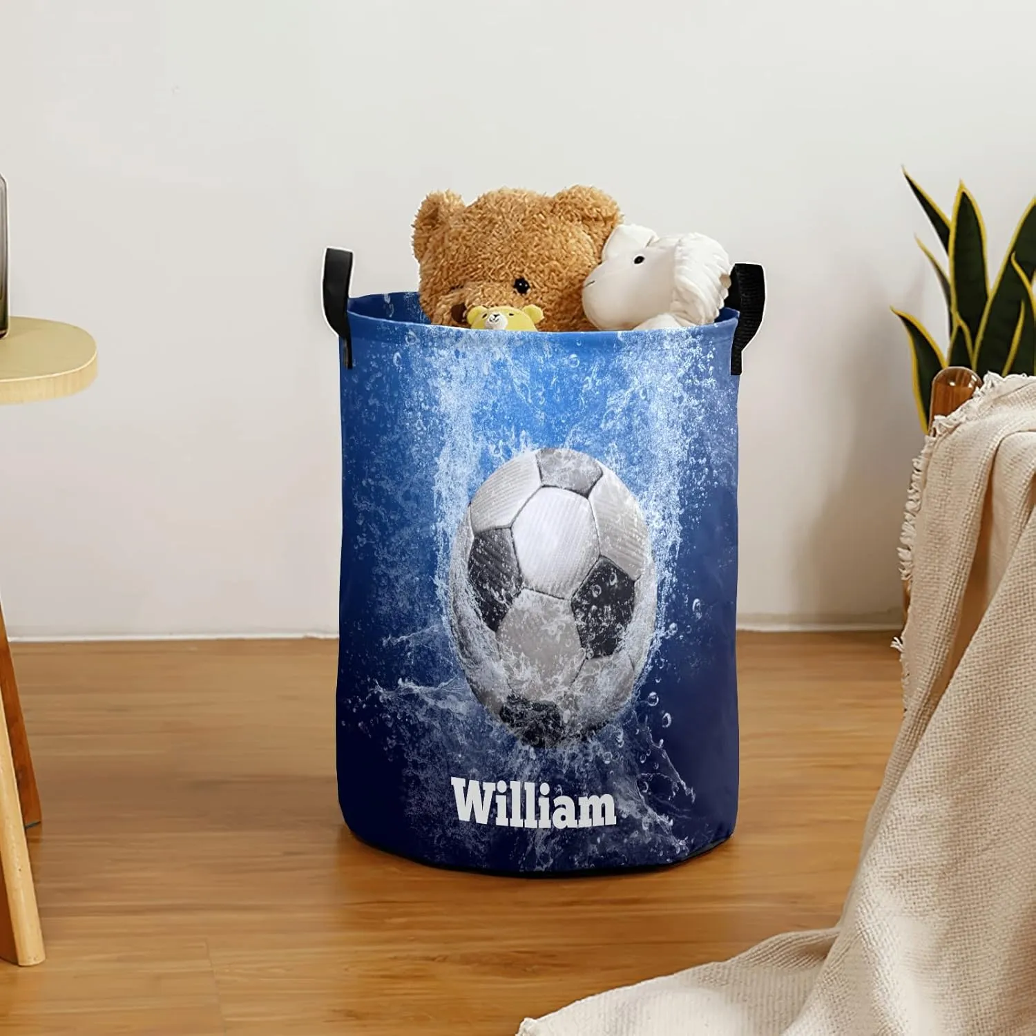 Underwater Soccer Ball Personalized Waterproof Foldable Laundry Basket Bag with Handle, Custom Collapsible Clothes Hamper Storage Bin for Toys Laundry Dorm Travel Bathroom