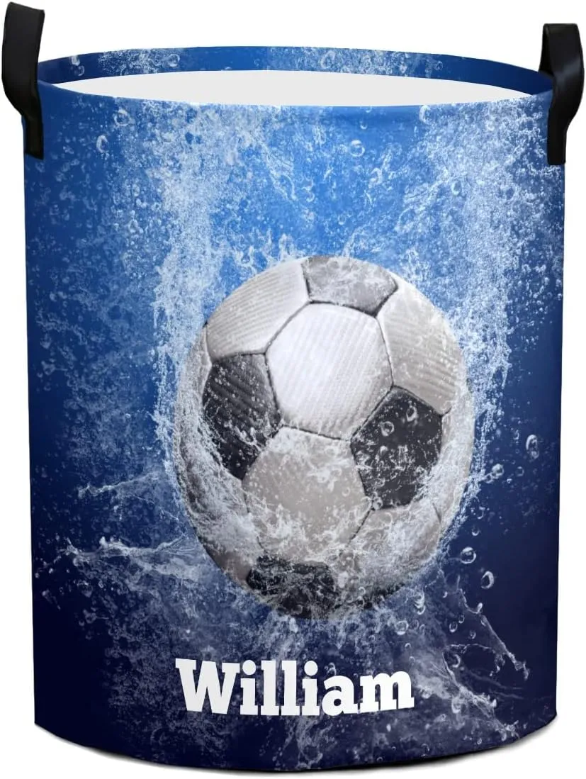 Underwater Soccer Ball Personalized Waterproof Foldable Laundry Basket Bag with Handle, Custom Collapsible Clothes Hamper Storage Bin for Toys Laundry Dorm Travel Bathroom