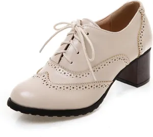 Uniquelly Women's Lace up Oxfords Vintage Brogues Shoes Round Toe Stacked Heel Wingtip Oxford Shoes Chunky Block Heels Retro Saddle Shoes Pumps