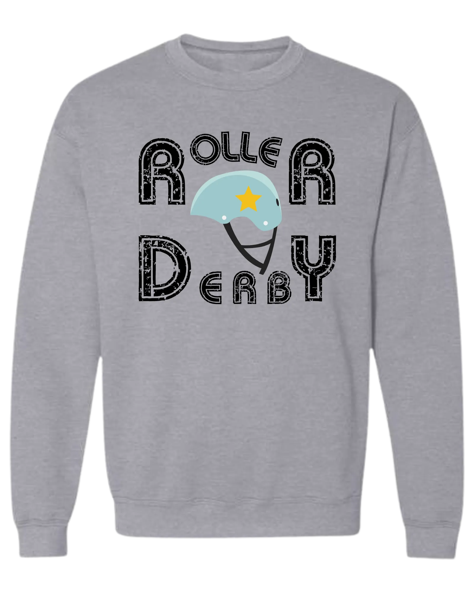Unisex crew-neck "Roller Derby" distressed font w/ Helmet tee