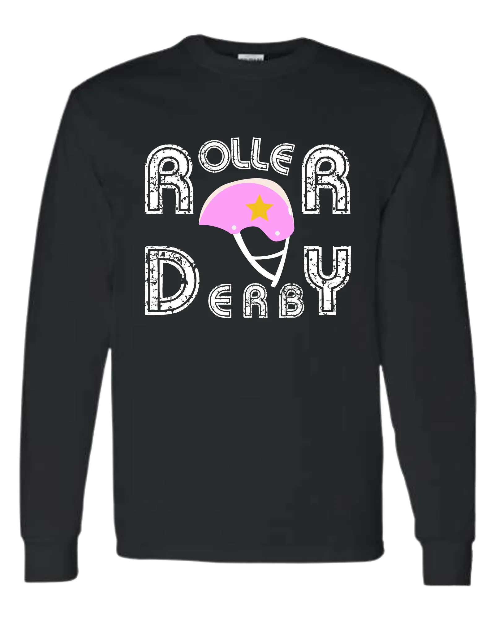 Unisex crew-neck "Roller Derby" distressed font w/ Helmet tee