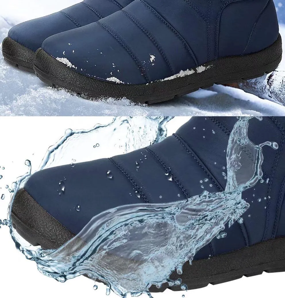 Unisex Waterproof Winter Snow Boots Warm Ankle Booties Fur Lining Shoes Lightweight