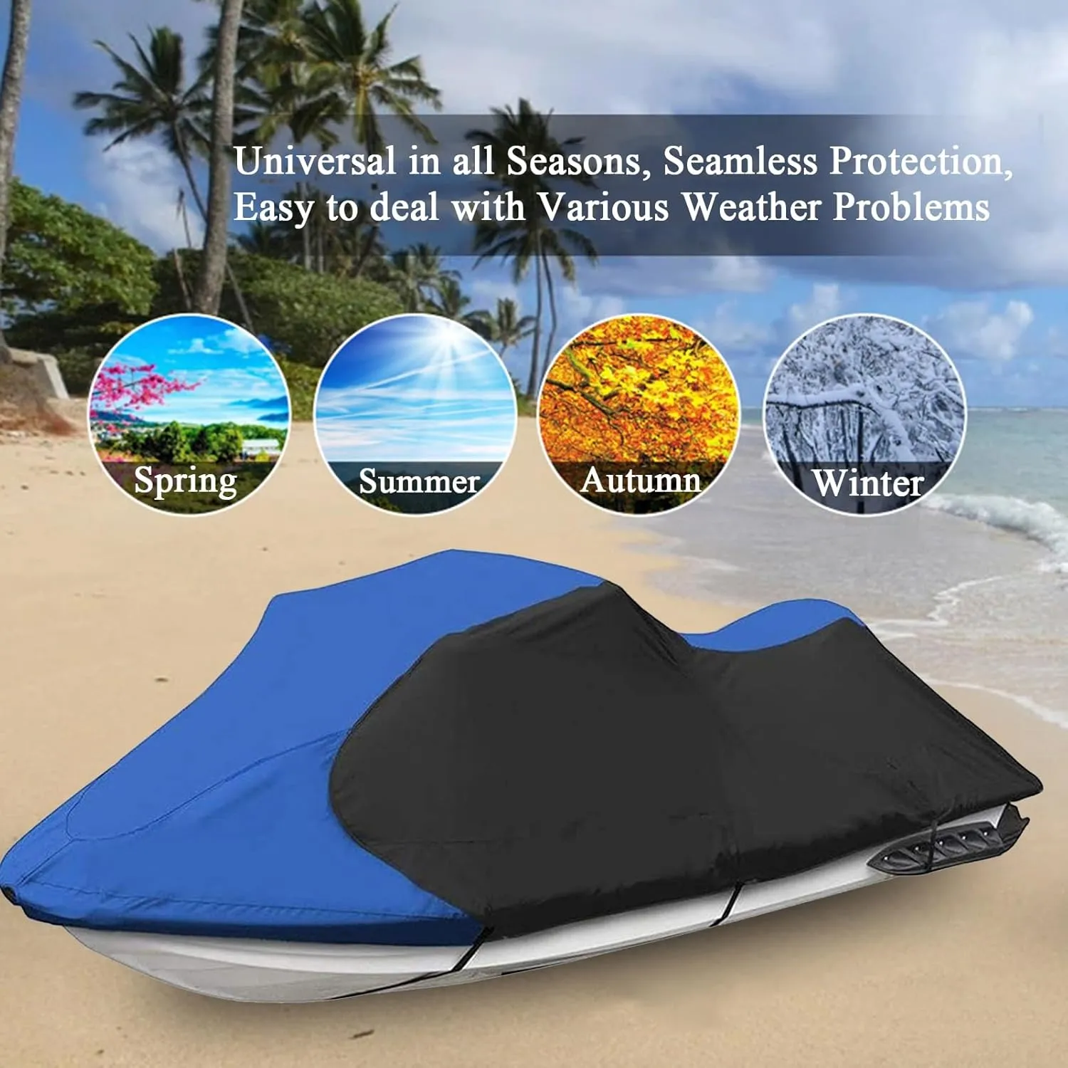 Universal Jet Ski Cover 1-3 Seater, 600D Duty Oxford PU Waterproof UV Proof Trailerable Jet Ski Covers for Yamaha SeaDoo and Kawasaki Models,Black,M:109"~120"