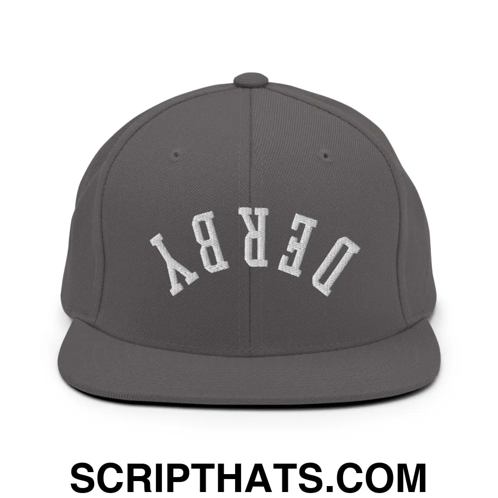 Upside Down Derby Embroidered Flat Bill Brim Snapback Hat