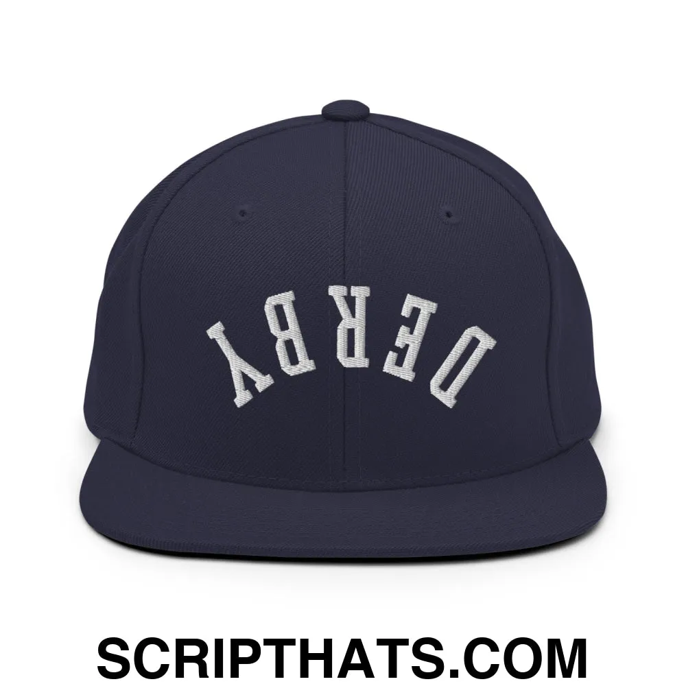 Upside Down Derby Embroidered Flat Bill Brim Snapback Hat
