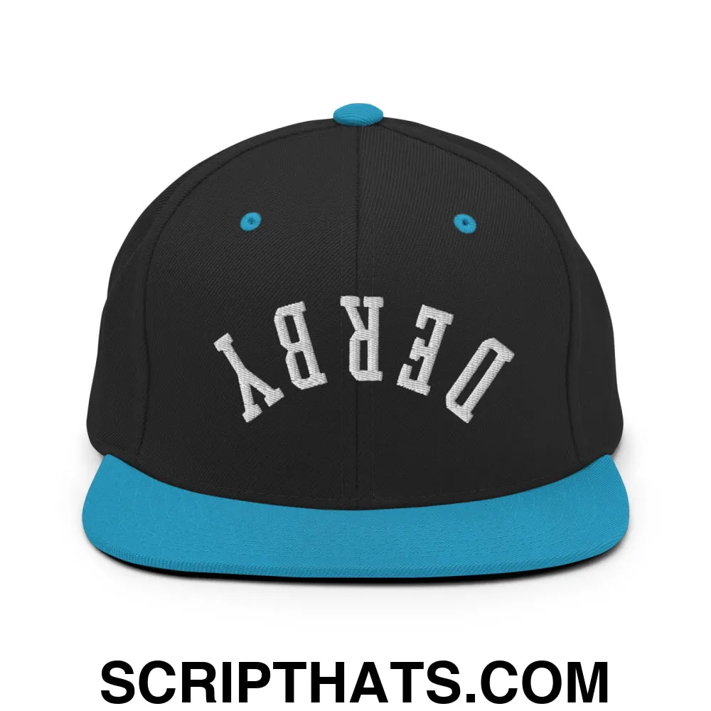 Upside Down Derby Embroidered Flat Bill Brim Snapback Hat