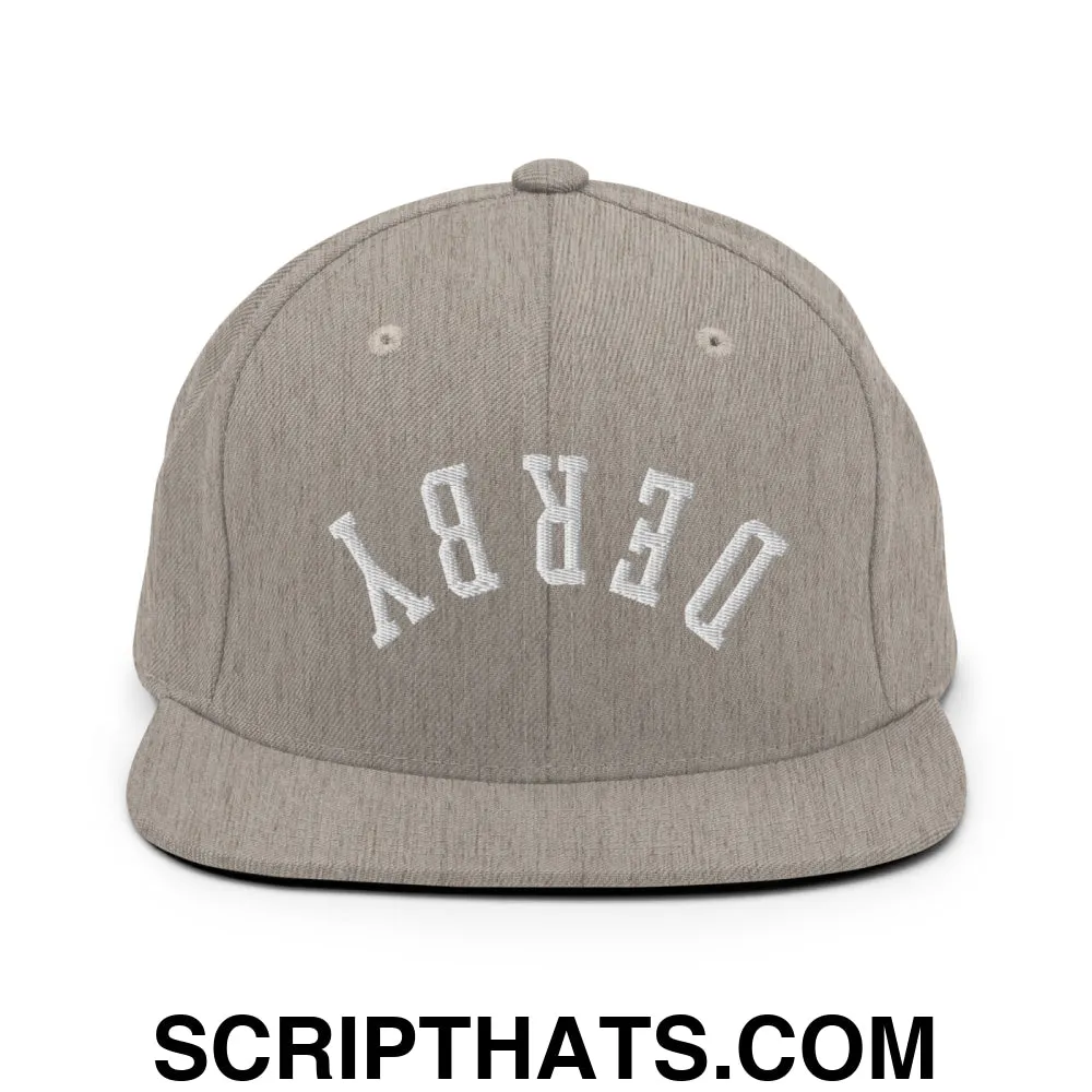 Upside Down Derby Embroidered Flat Bill Brim Snapback Hat