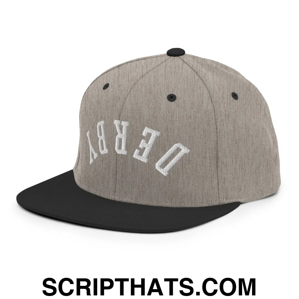 Upside Down Derby Embroidered Flat Bill Brim Snapback Hat