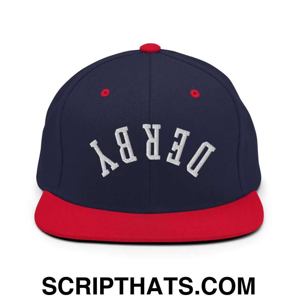 Upside Down Derby Embroidered Flat Bill Brim Snapback Hat