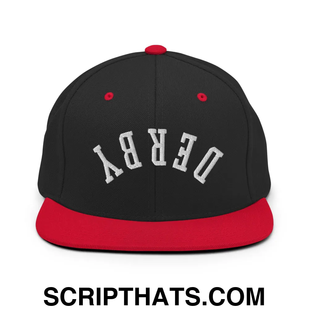 Upside Down Derby Embroidered Flat Bill Brim Snapback Hat