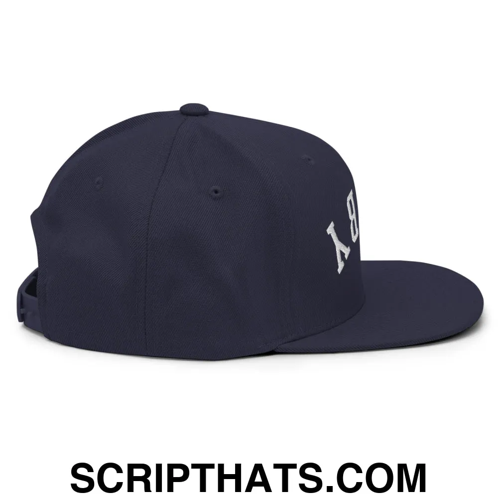 Upside Down Derby Embroidered Flat Bill Brim Snapback Hat