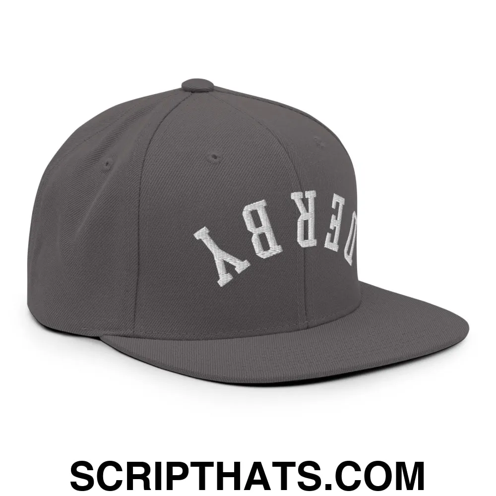 Upside Down Derby Embroidered Flat Bill Brim Snapback Hat