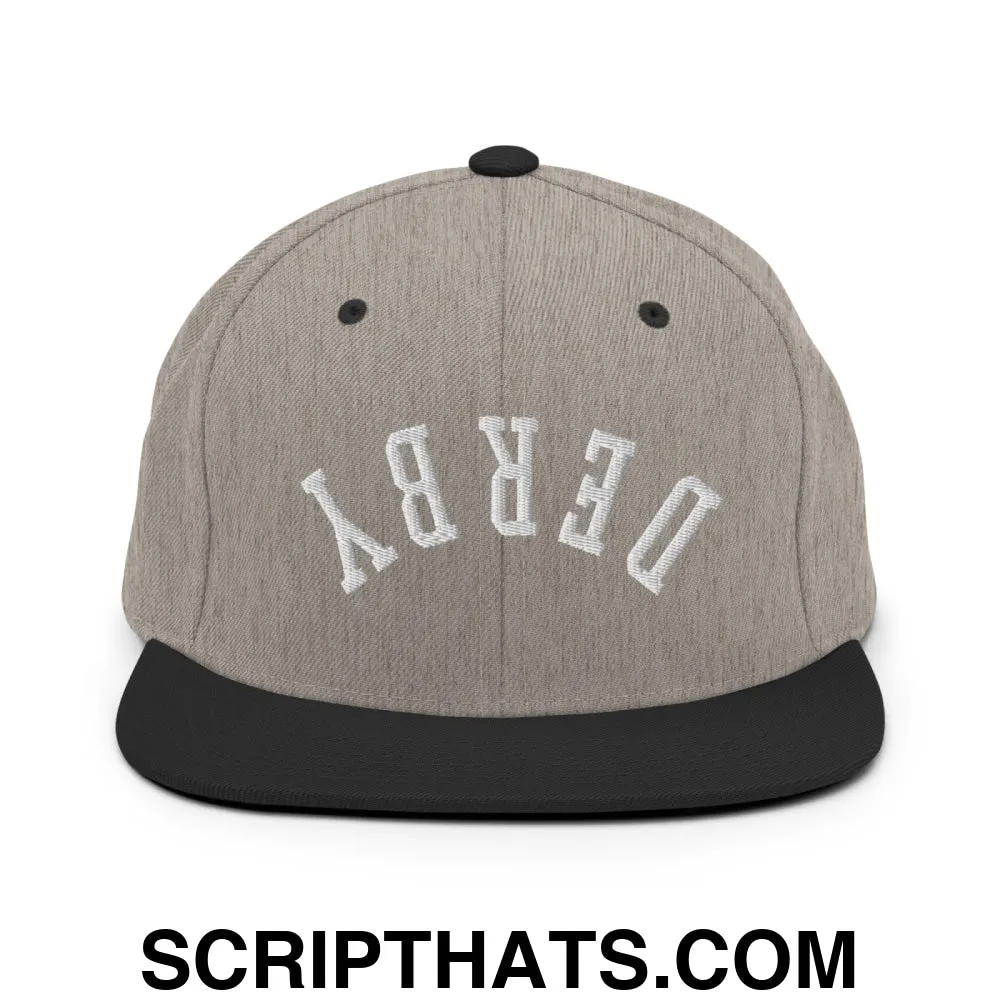Upside Down Derby Embroidered Flat Bill Brim Snapback Hat