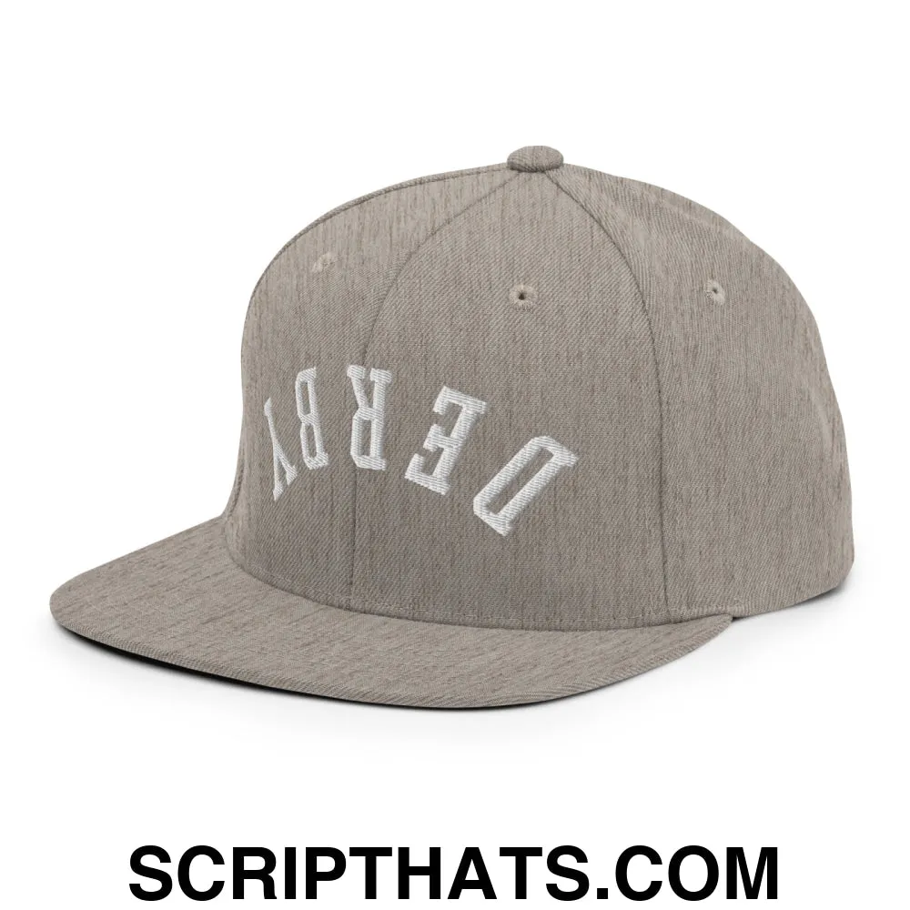 Upside Down Derby Embroidered Flat Bill Brim Snapback Hat