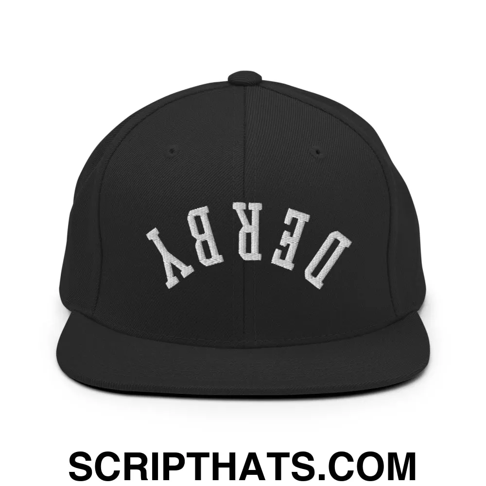 Upside Down Derby Embroidered Flat Bill Brim Snapback Hat