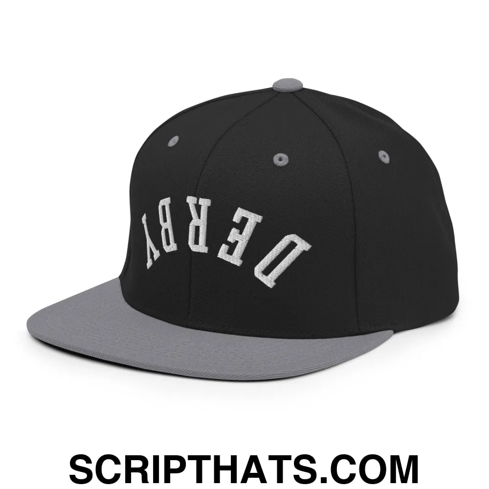 Upside Down Derby Embroidered Flat Bill Brim Snapback Hat