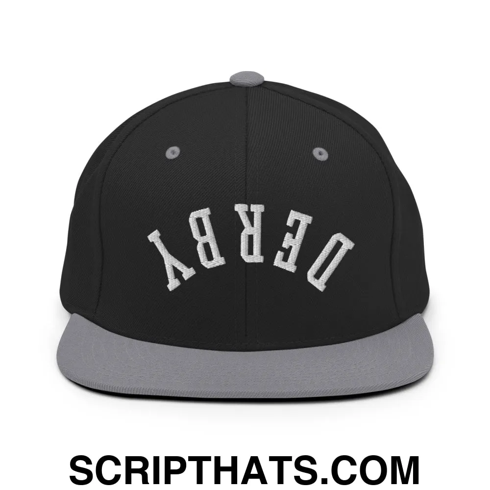 Upside Down Derby Embroidered Flat Bill Brim Snapback Hat