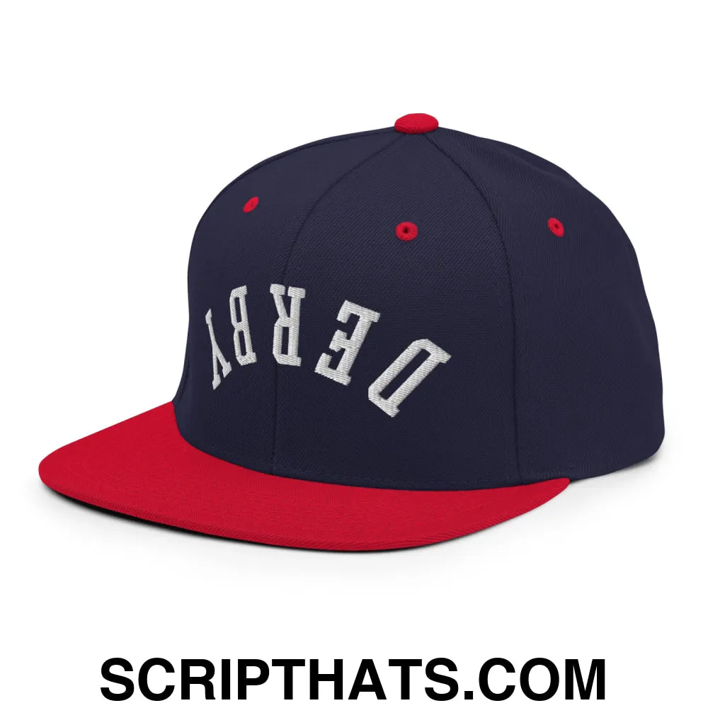 Upside Down Derby Embroidered Flat Bill Brim Snapback Hat