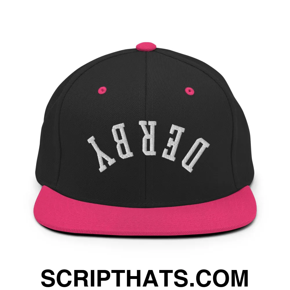 Upside Down Derby Embroidered Flat Bill Brim Snapback Hat