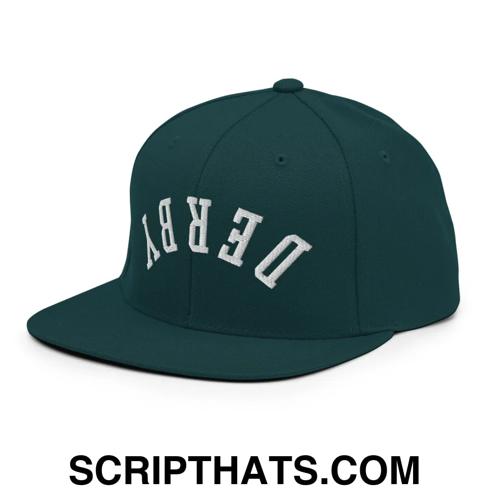 Upside Down Derby Embroidered Flat Bill Brim Snapback Hat