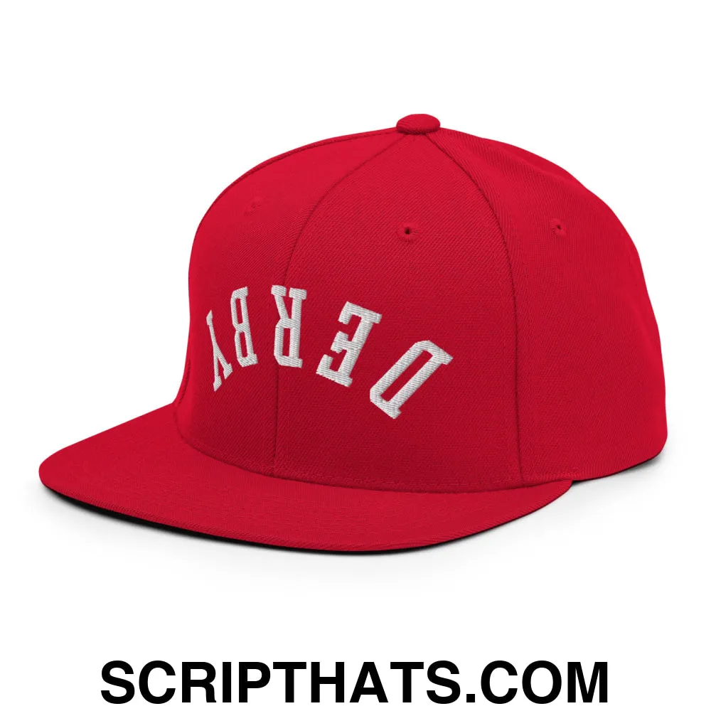 Upside Down Derby Embroidered Flat Bill Brim Snapback Hat