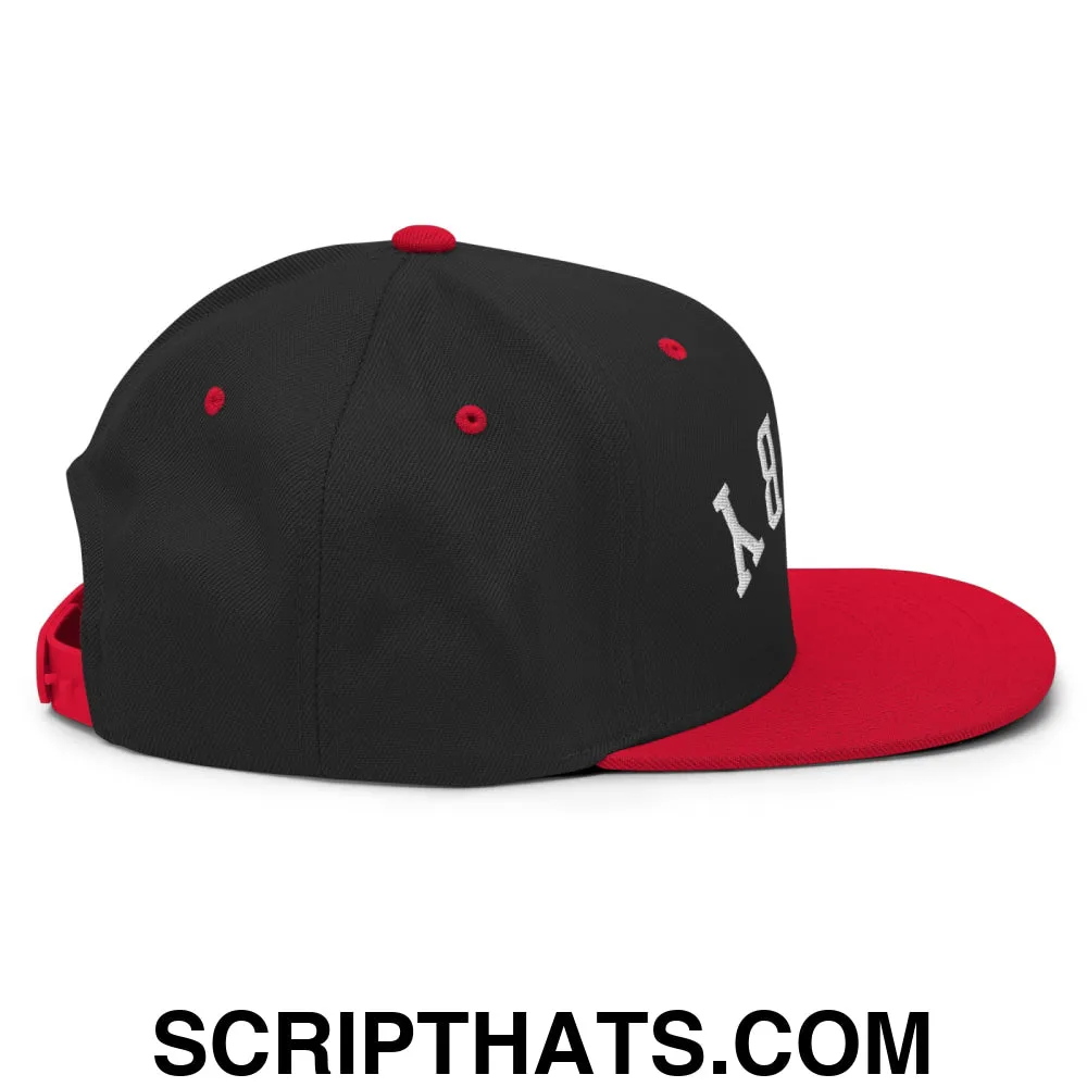 Upside Down Derby Embroidered Flat Bill Brim Snapback Hat