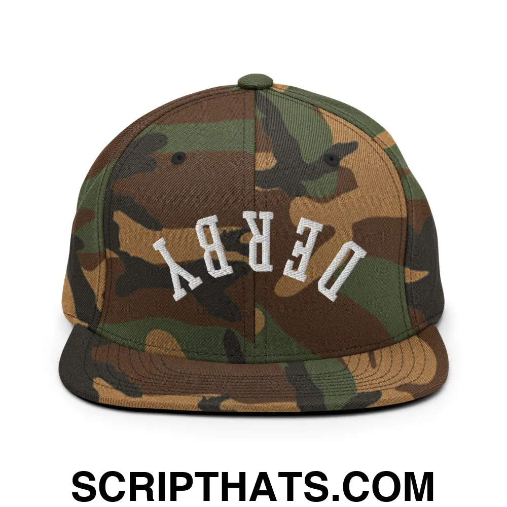 Upside Down Derby Embroidered Flat Bill Brim Snapback Hat