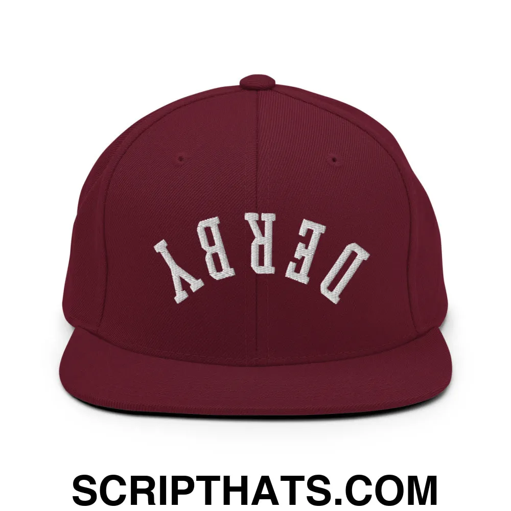 Upside Down Derby Embroidered Flat Bill Brim Snapback Hat